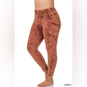 NEW! 3X Zenana Plus Size Mineral Wash Wide Waistband Full Length Leggings
